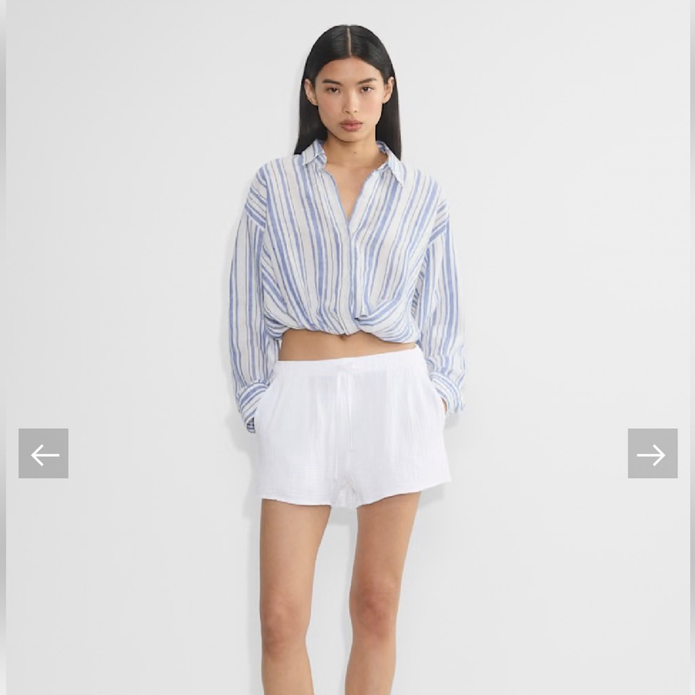 Aritzia Little Moon Striped Portofino Button Up Linen Shirt Size XXS